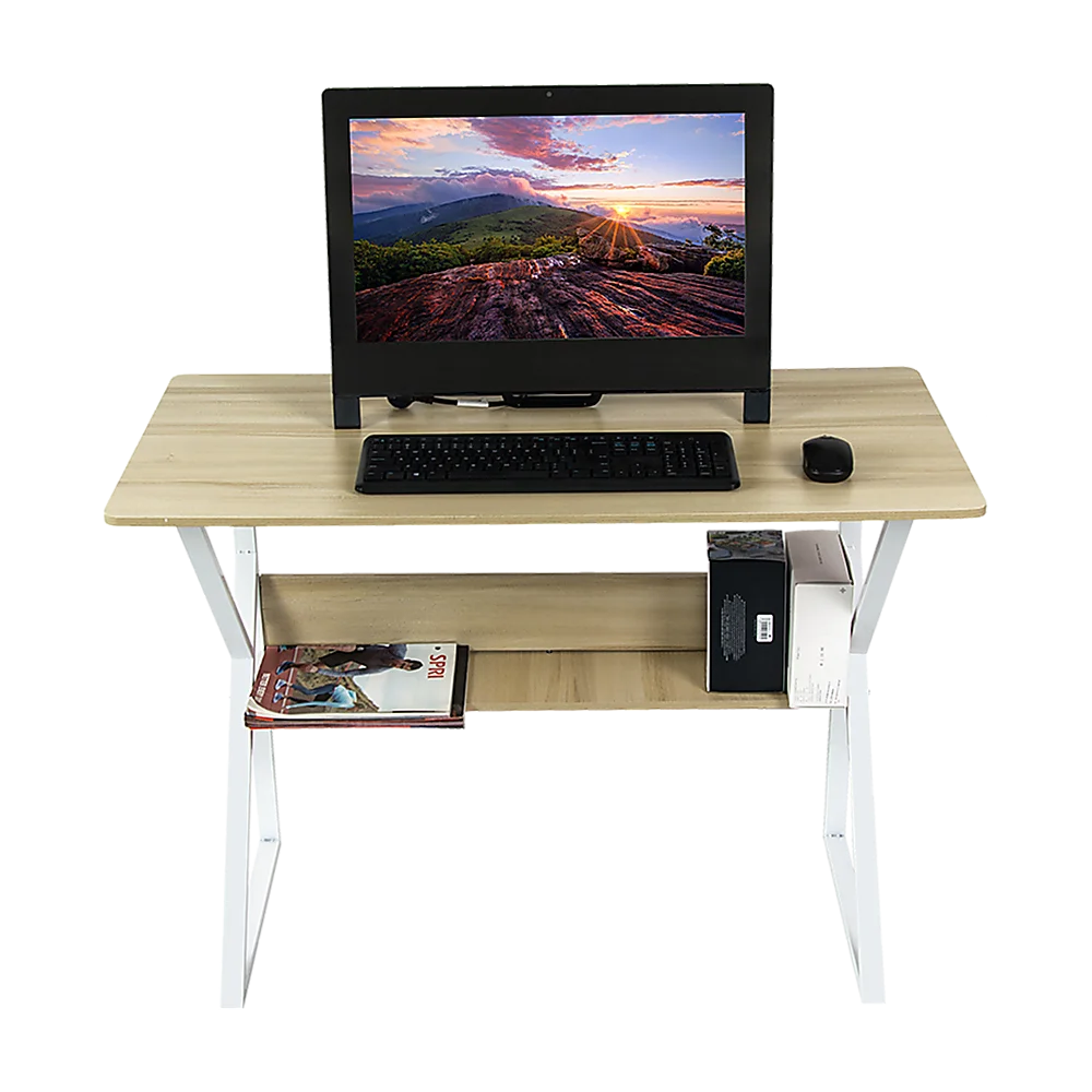 Computer Desk Wood & Metal with Shelf Home Office Furniture