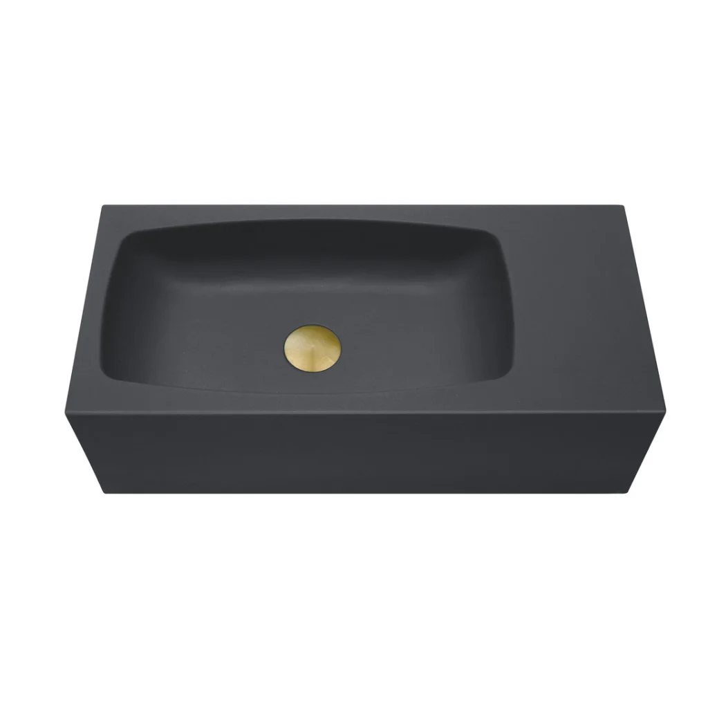 Concrete Cement Wash Basin Wall Hung Curved Matte Black New