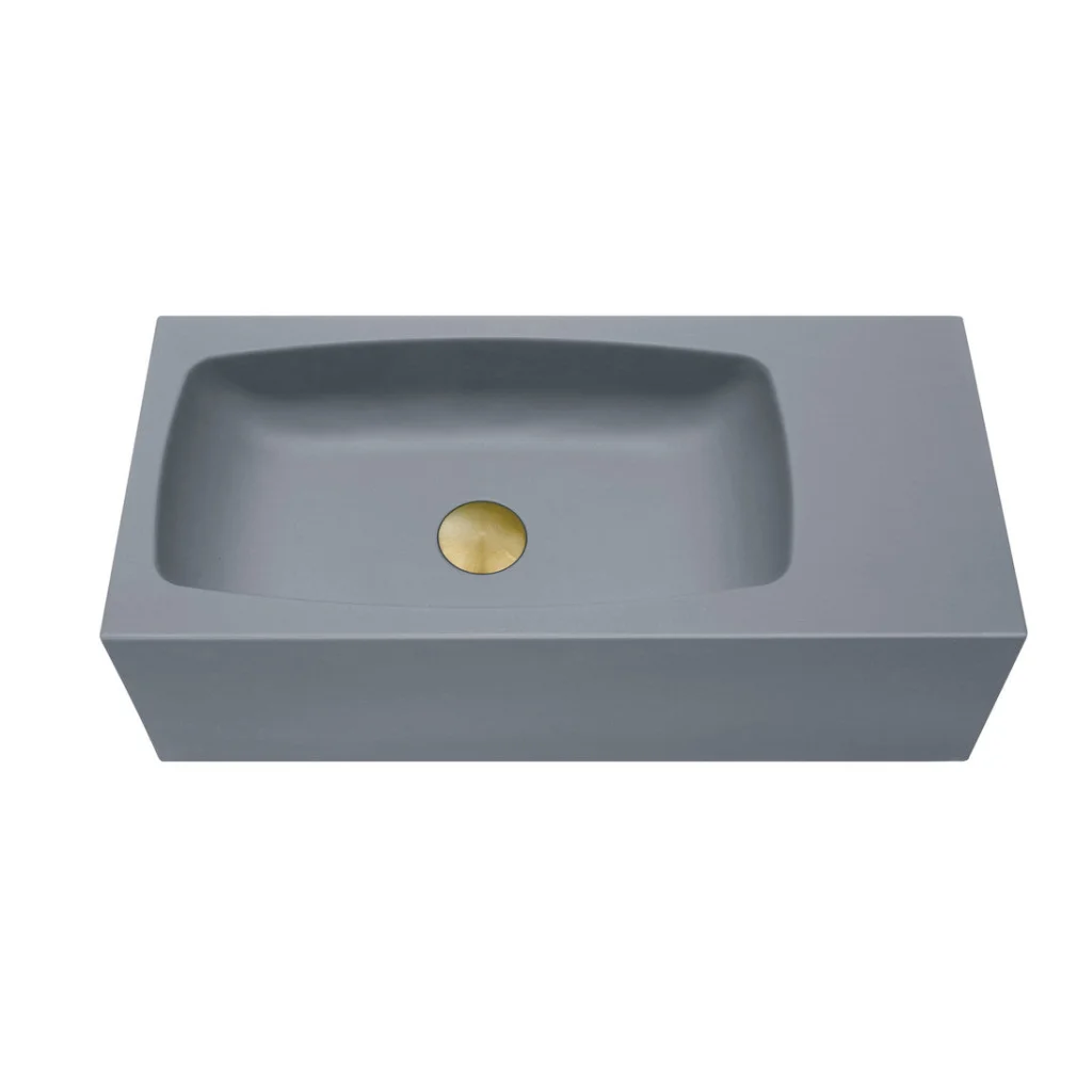 Concrete Cement Wash Basin Wall Hung Curved Matte Dark Grey