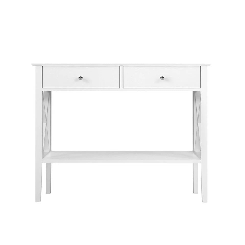 Console Table Hall Side Entry 2-Drawer Display White Desk