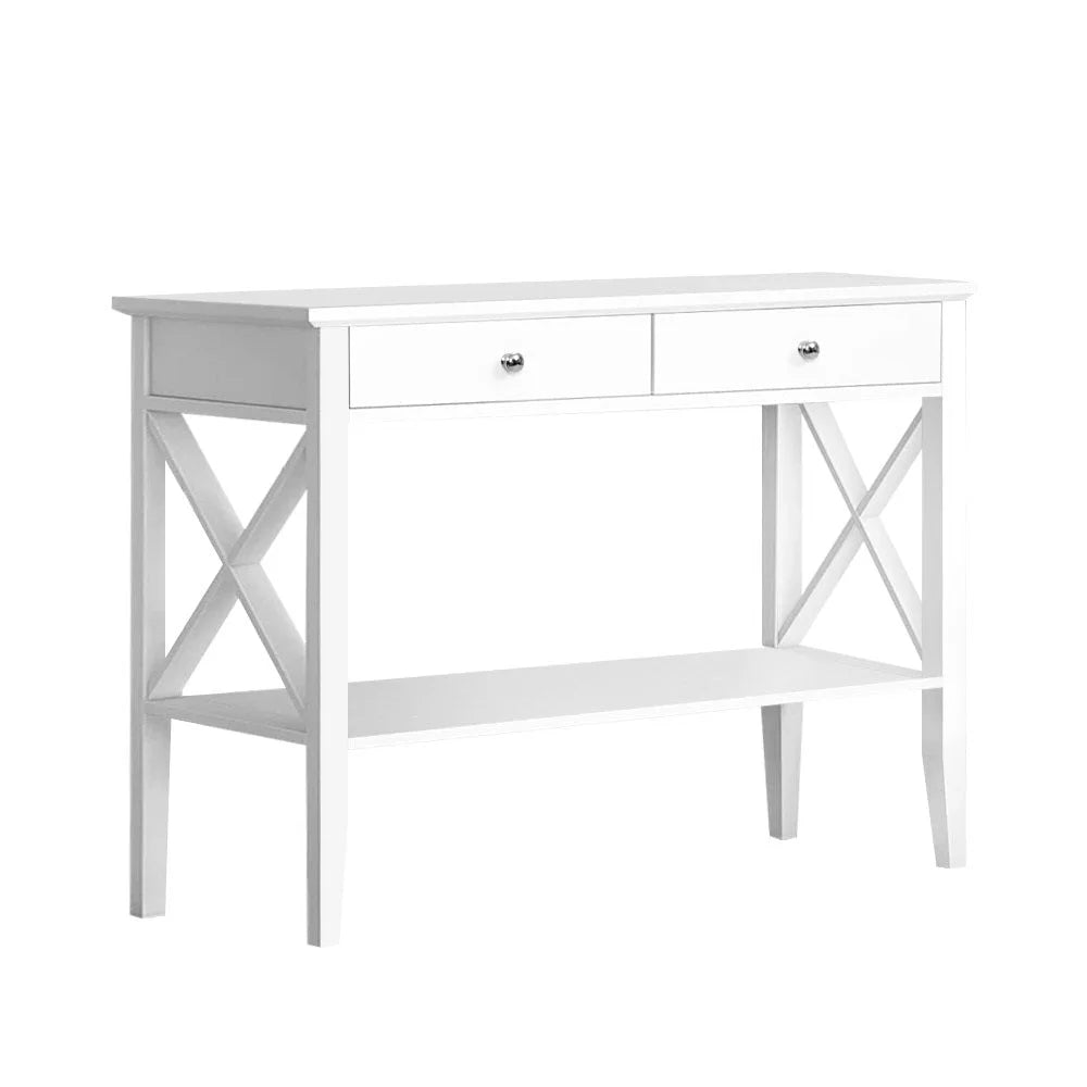 Console Table Hall Side Entry 2-Drawer Display White Desk