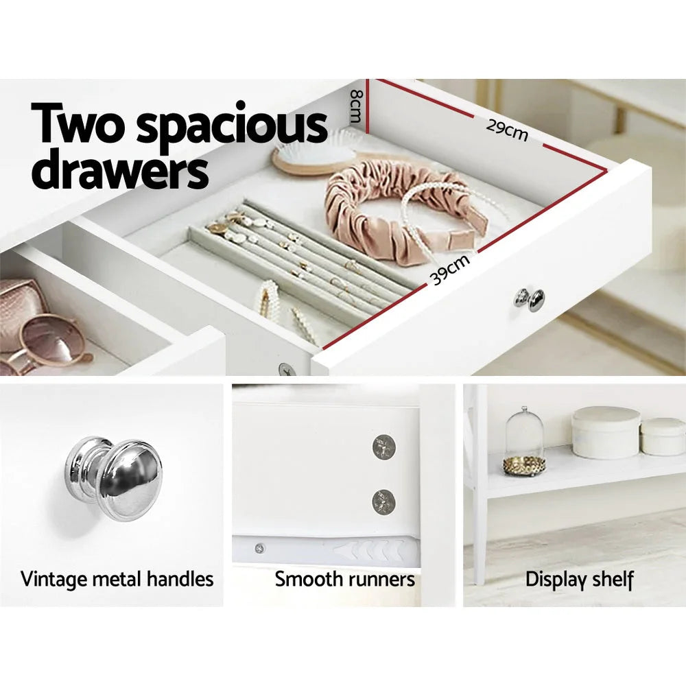 Console Table Hall Side Entry 2-Drawer Display White Desk