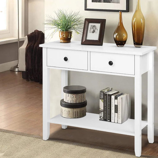 Console Table Hallway Entry Desk with 2 Drawers - White