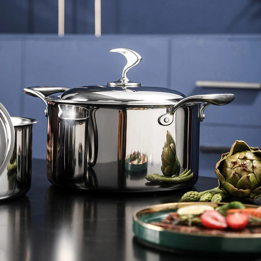 Cookware Set Premium 6 Piece 18/10 Stainless Steel 3-Ply Frying Pan, Milk, and Soup Pot with Lid