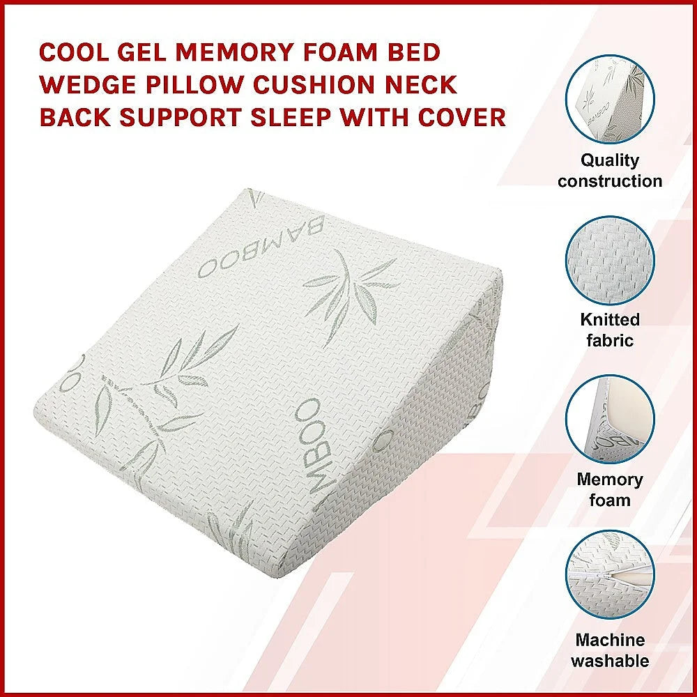 Cool Gel Memory Foam Bed Wedge Pillow Cushion for Neck Back