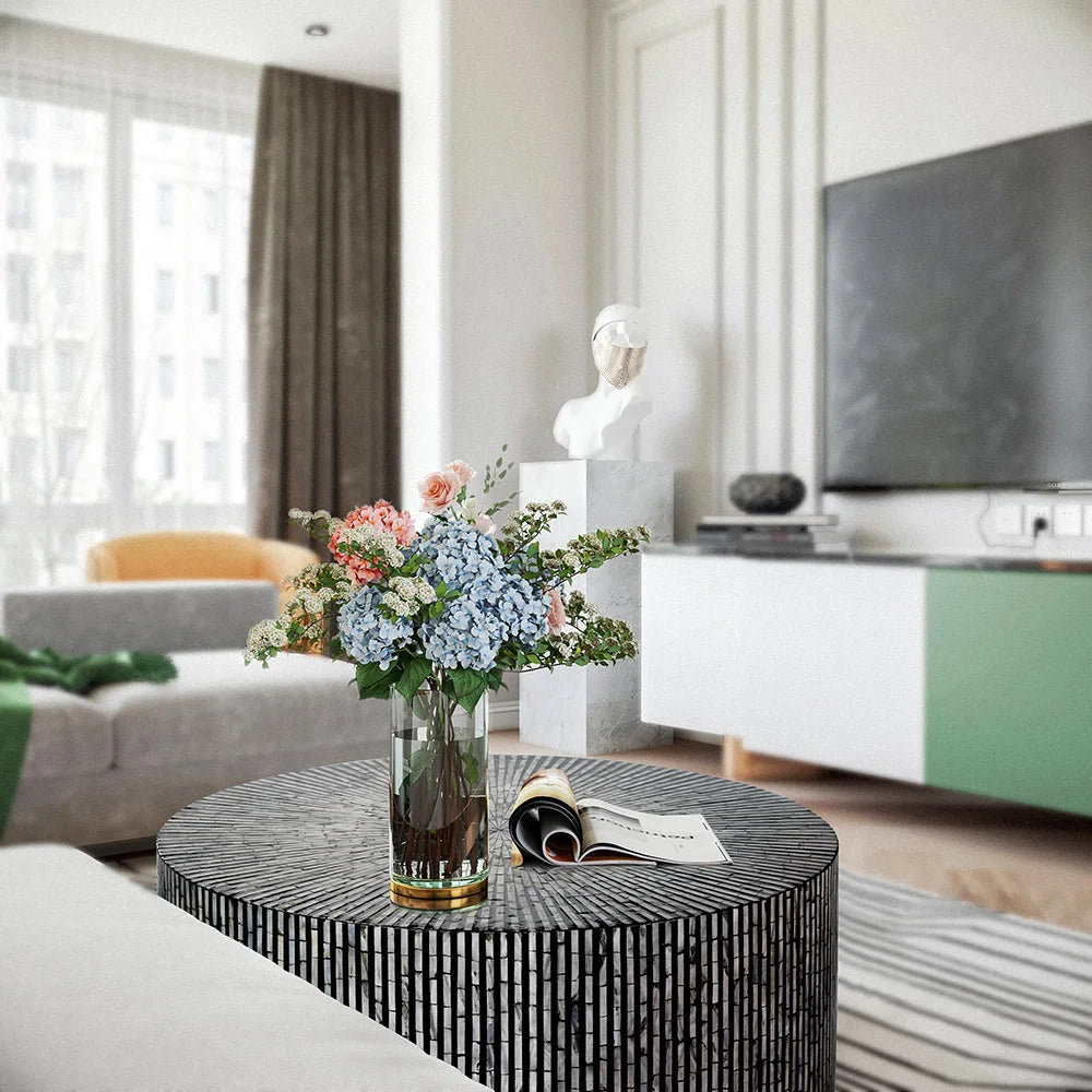 CORDELIA ROUND MOTHER OF PEARL COFFEE TABLE - Furniture >