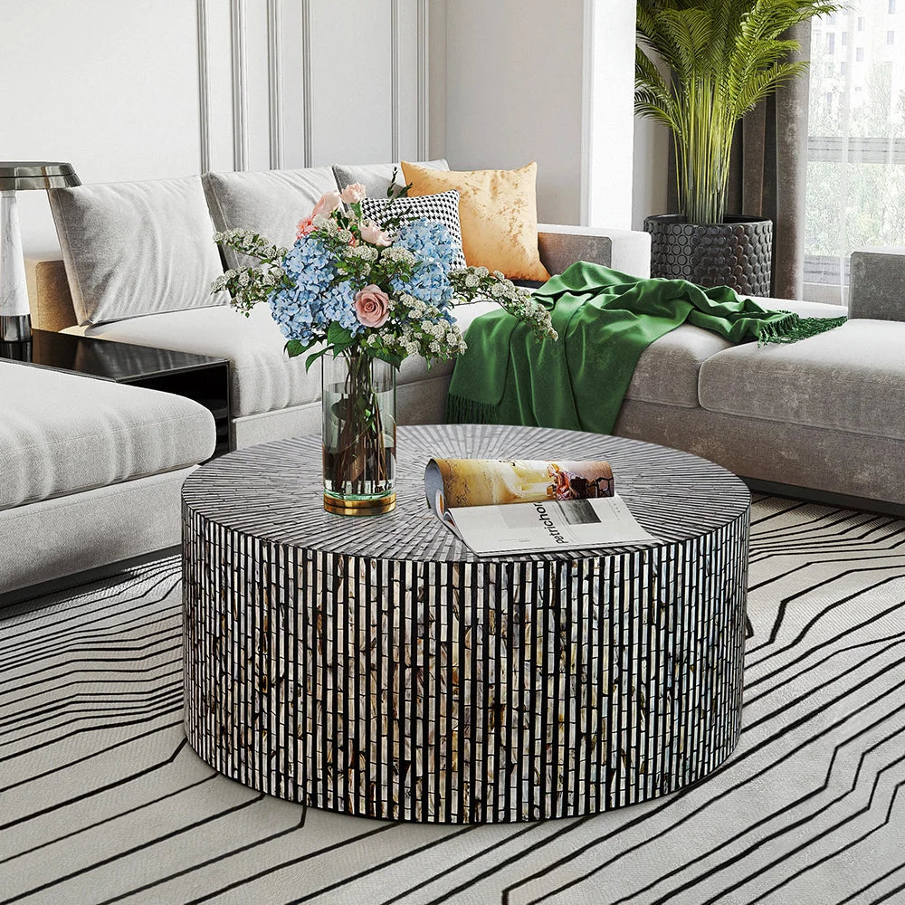 CORDELIA ROUND MOTHER OF PEARL COFFEE TABLE - Furniture >
