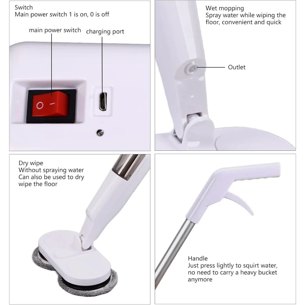 Cordless Electric spin 6Mops Cleaner 5In1 Floor Polisher