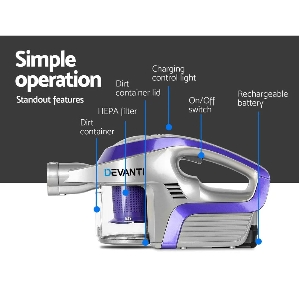 Cordless Handstick Vacuum Cleaner 150W - Purple & Grey
