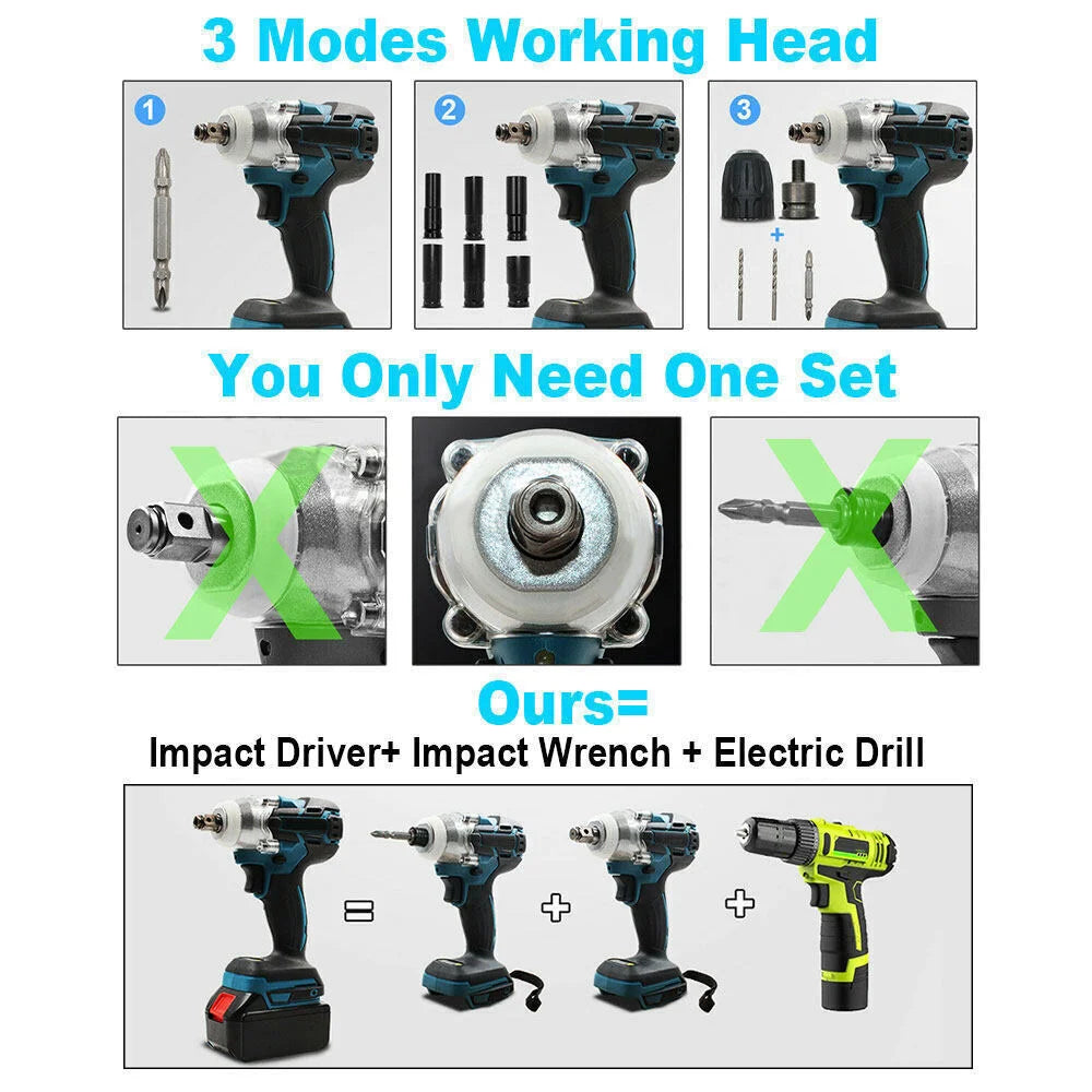 Cordless Impact Wrench Brushless Rattle Gun 1 2