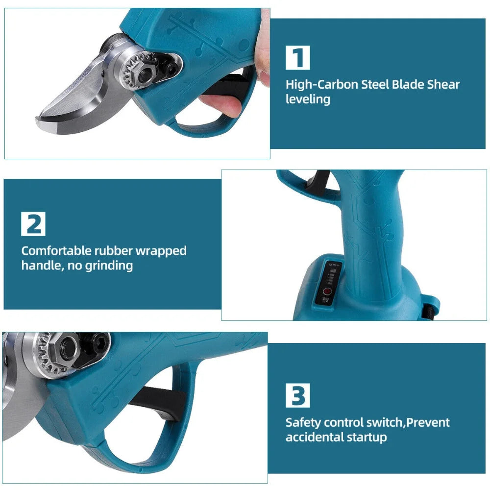 Cordless pruning shears with shape details and included parts