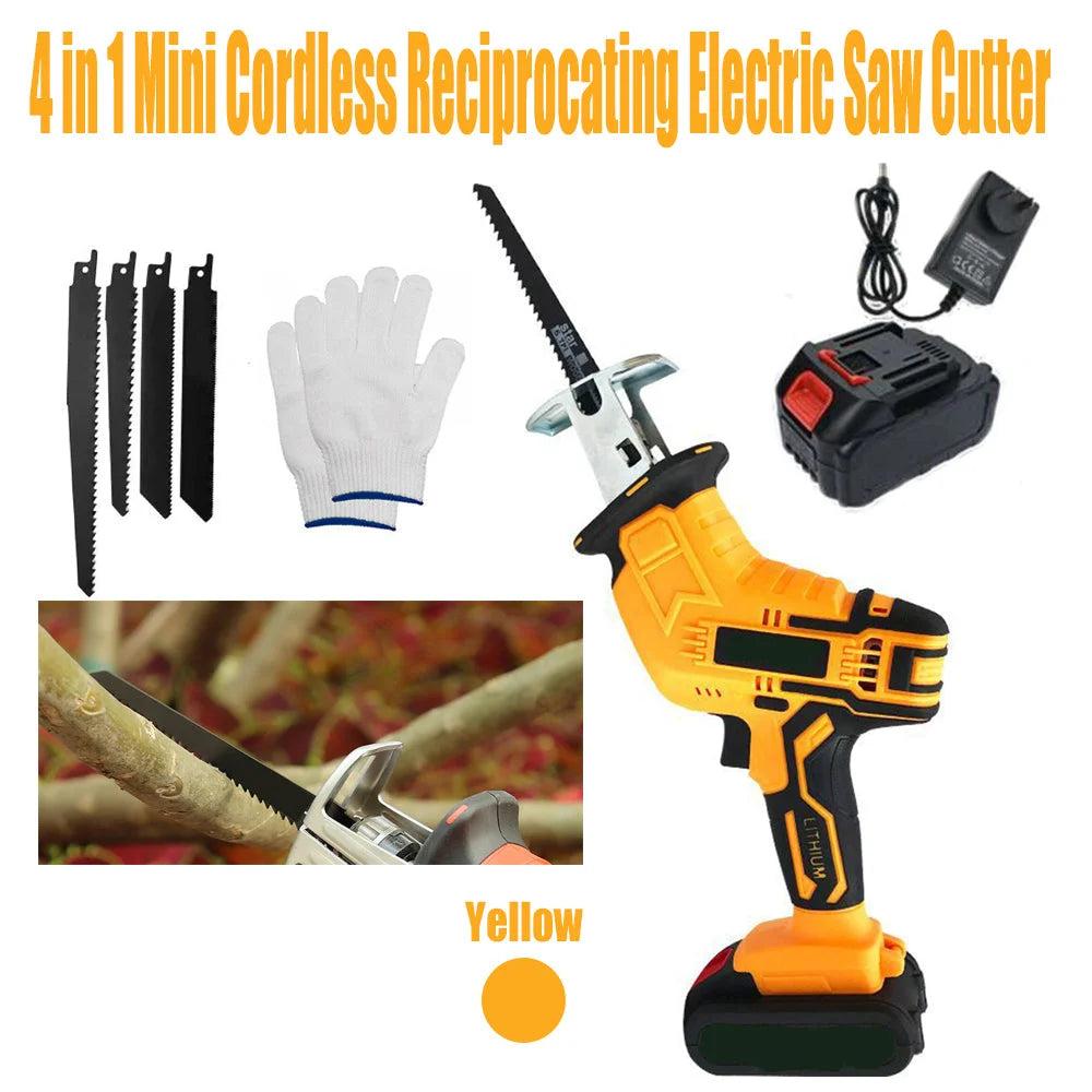 Cordless Reciprocating Saw Cutter Yellow w+ Blades