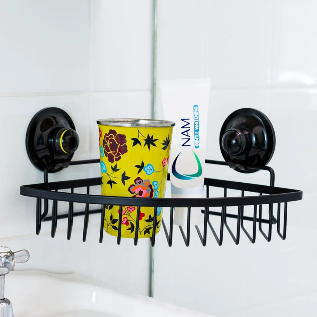Corner Basket Removable Suction - Medium Black - Home &