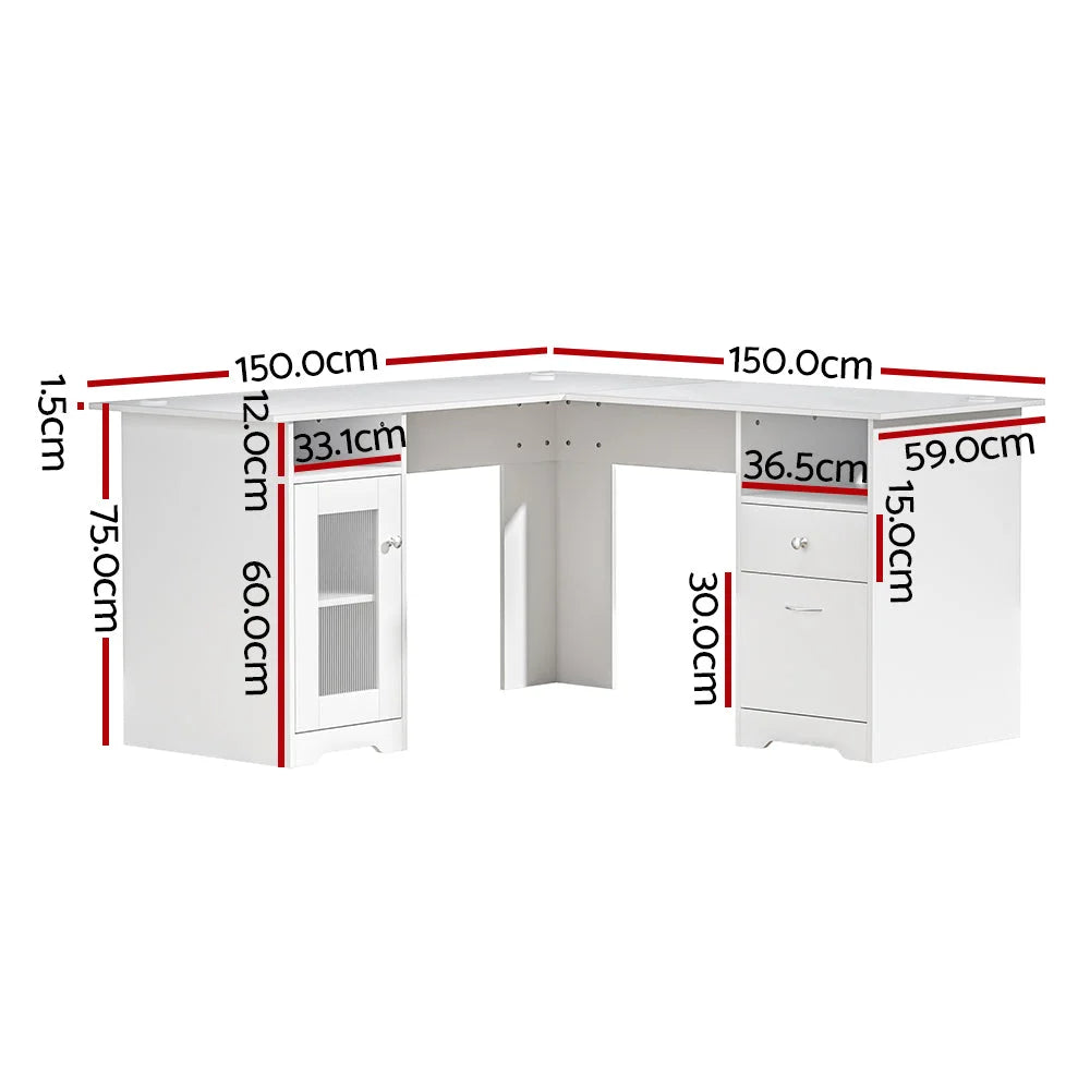 Corner Computer Desk Office Study L-Shape Table with Drawers