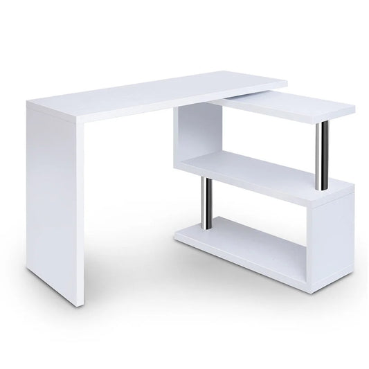 Corner Desk with Bookshelf Rotary White - Office