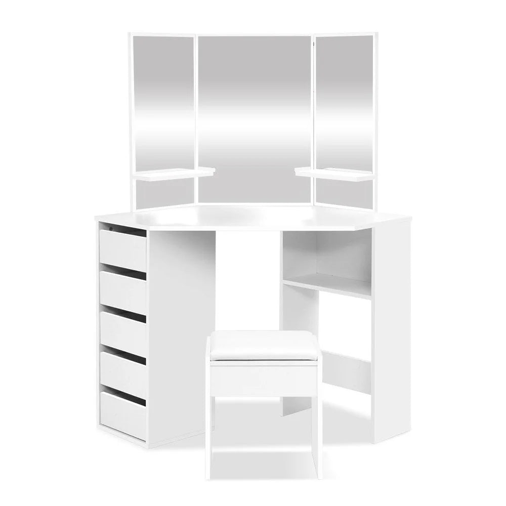 Corner Dressing Table with Mirror Stool