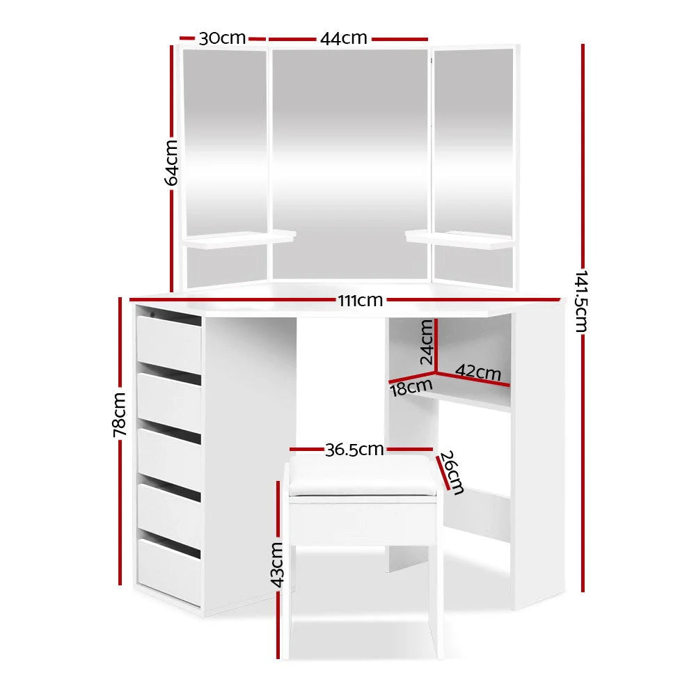 Mirror with corner dressing table stool