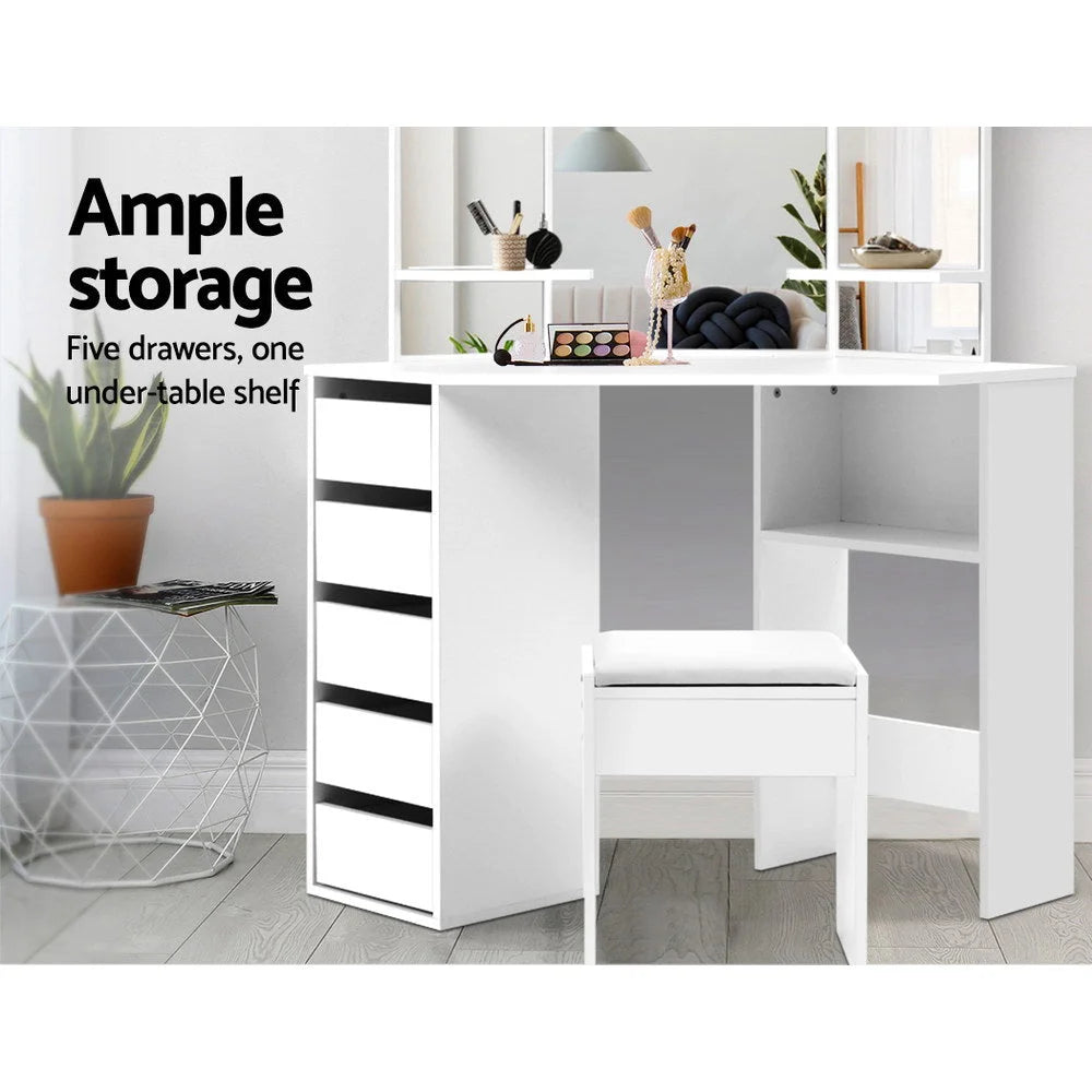 Corner Dressing Table with Mirror Stool White Makeup Table