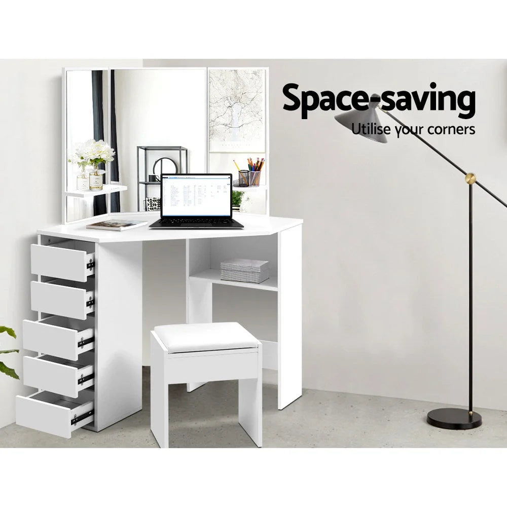 Mirror with corner dressing table stool makeup