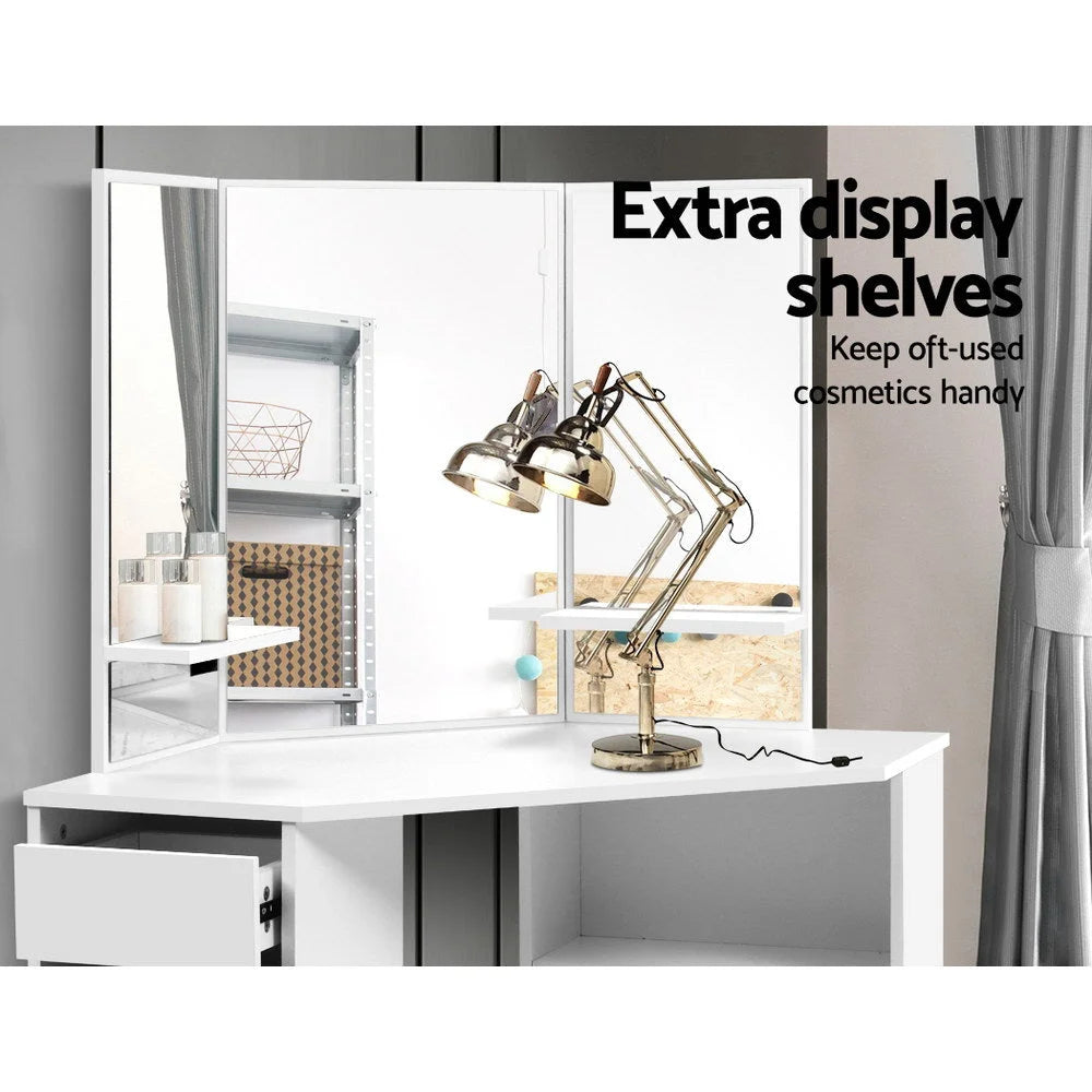 Corner Dressing Table with Mirror Stool White Makeup Table
