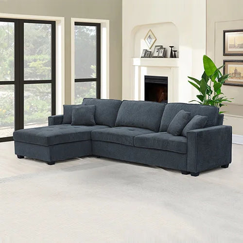 Corner Sofa Chaise Polyester Fabric Multilayer Two Pillows