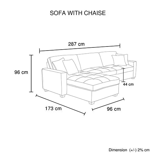 Corner Sofa Chaise Polyester Fabric Multilayer Two Pillows