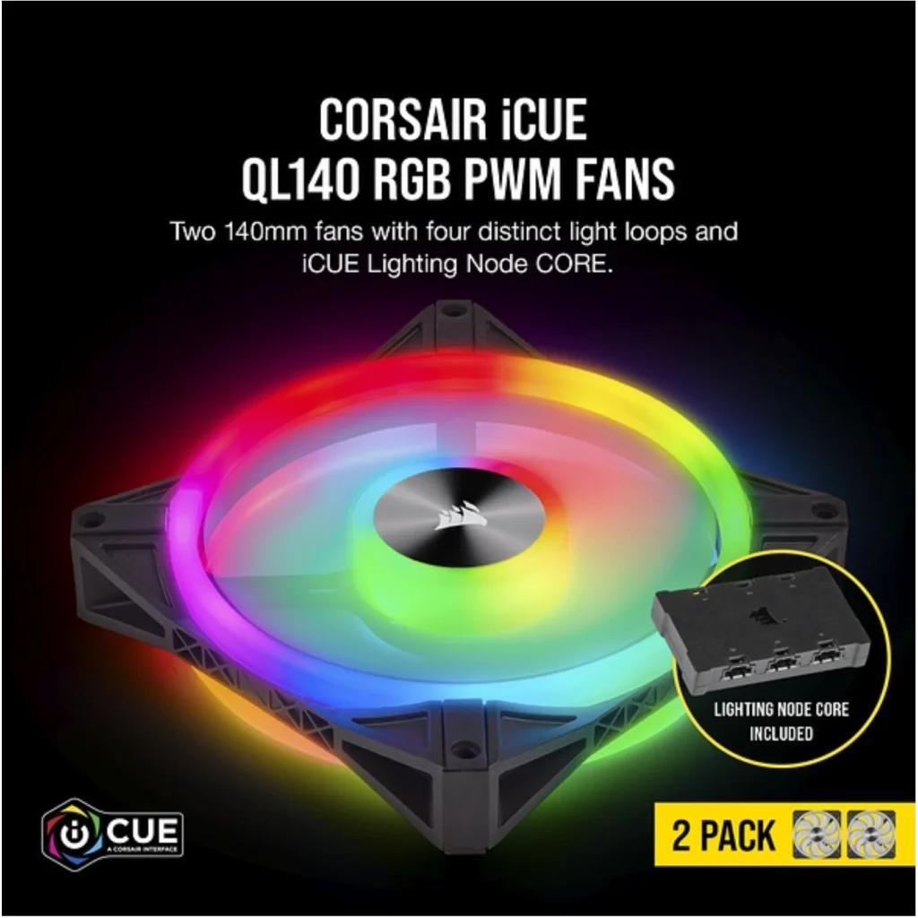 CORSAIR QL140 RGB Dual Fan Kit - Lighting Node Core iCUE