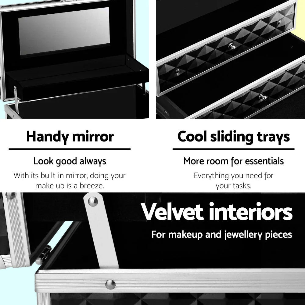 Cosmetic Beauty Makeup Carry Case Portable with Mirror