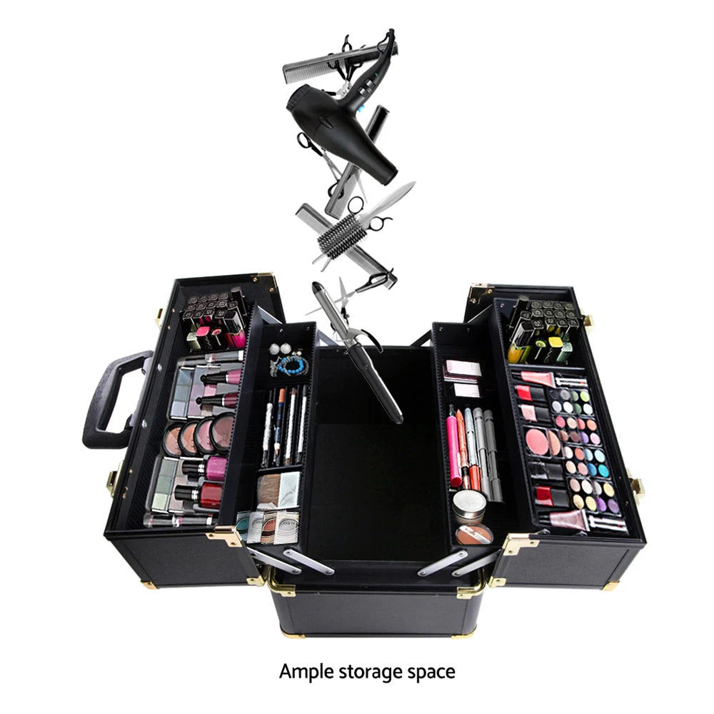 Cosmetic Beauty Makeup Case Portable Black/Gold - Cosmetic