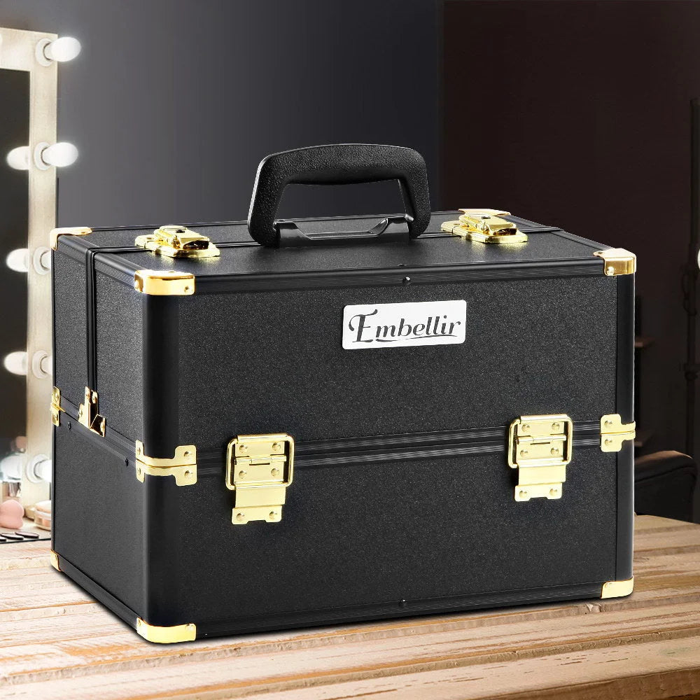 Cosmetic Beauty Makeup Case Portable Black/Gold - Cosmetic