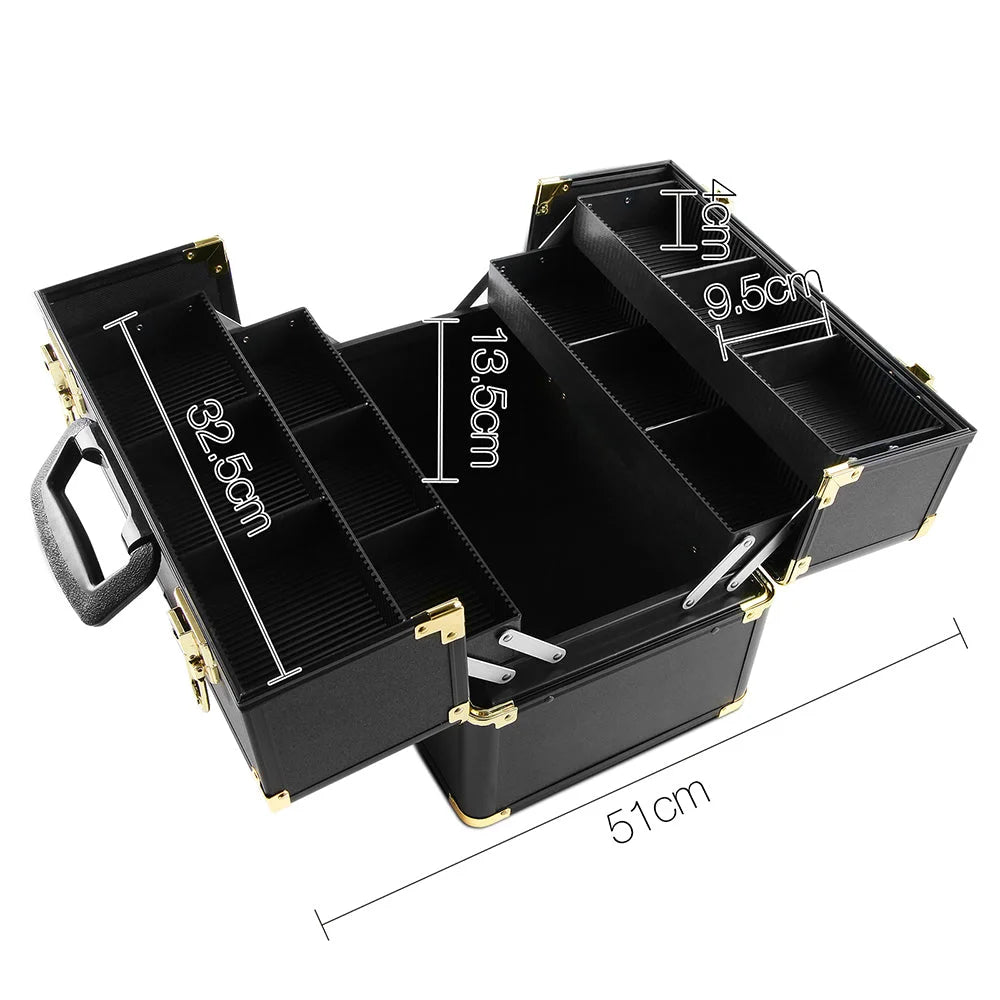 Cosmetic Beauty Makeup Case Portable Black/Gold - Cosmetic