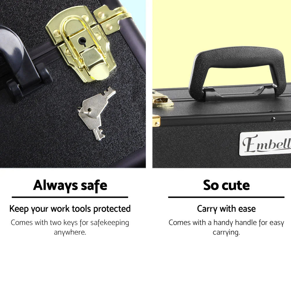 Cosmetic Beauty Makeup Case Portable Black/Gold - Cosmetic