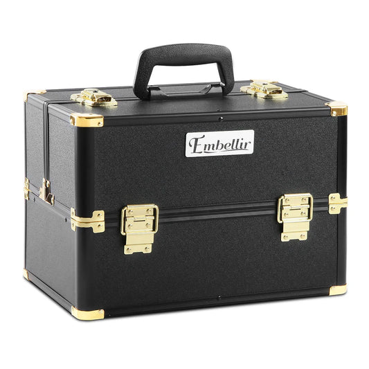 Cosmetic Beauty Makeup Case Portable Black/Gold - Cosmetic