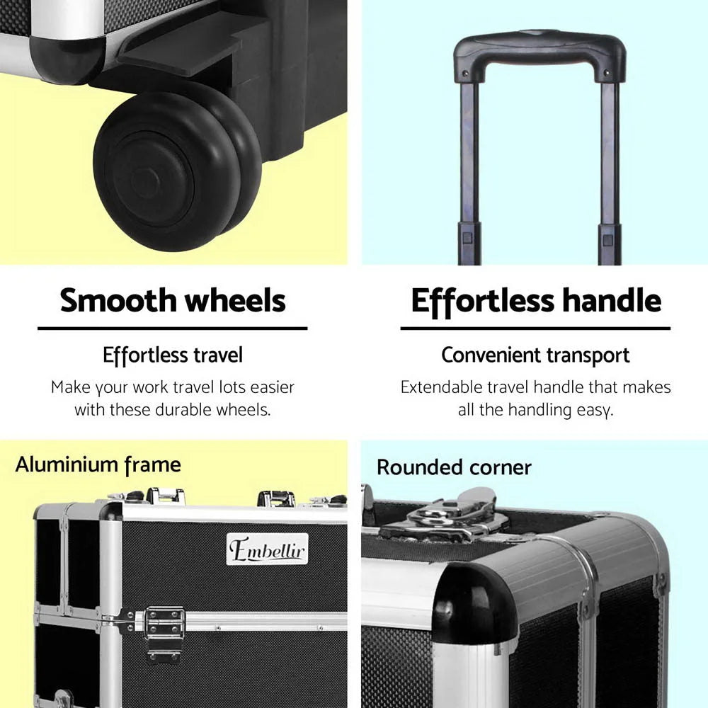 Cosmetic Beauty Makeup Trolley 7-in-1 Portable Black