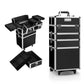 Black makeup trolley case with tiered compartments