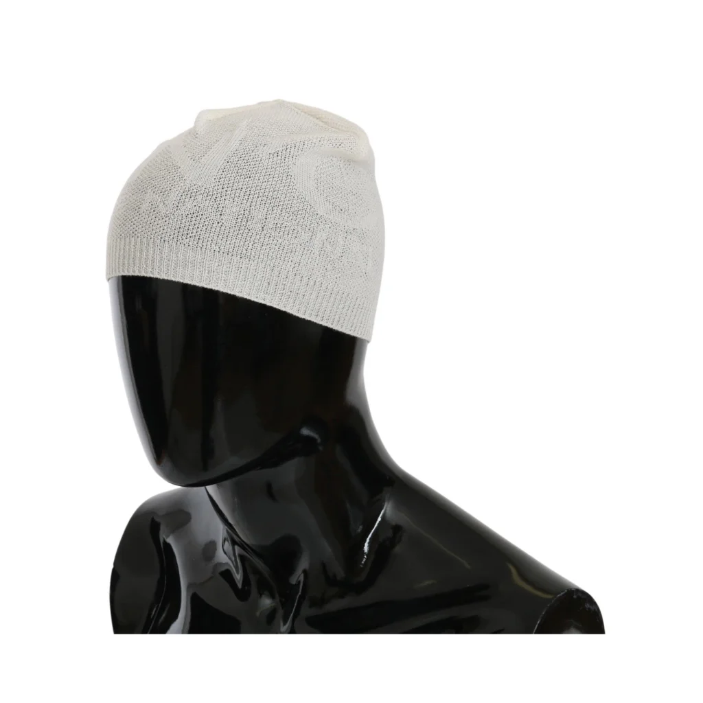 Costume National Men’s Beanie White Wool Blend Branded Hat