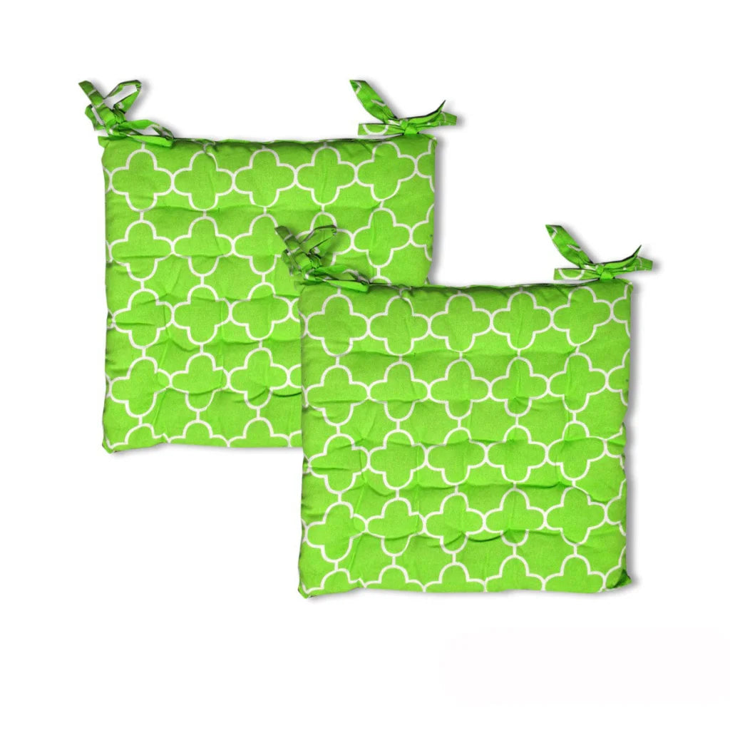 Cotton Chair Pads Set of 2 Moroccan Lime with Ties 40 x 40