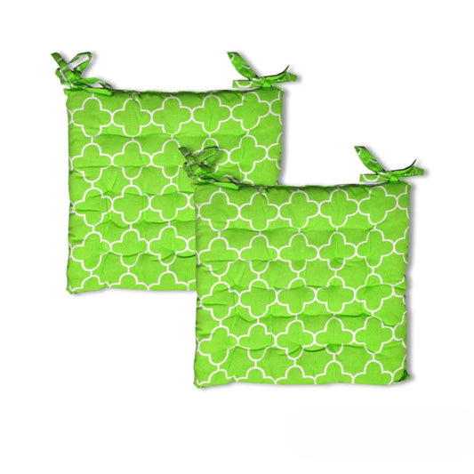 Cotton Chair Pads Set of 2 Moroccan Lime with Ties 40 x 40