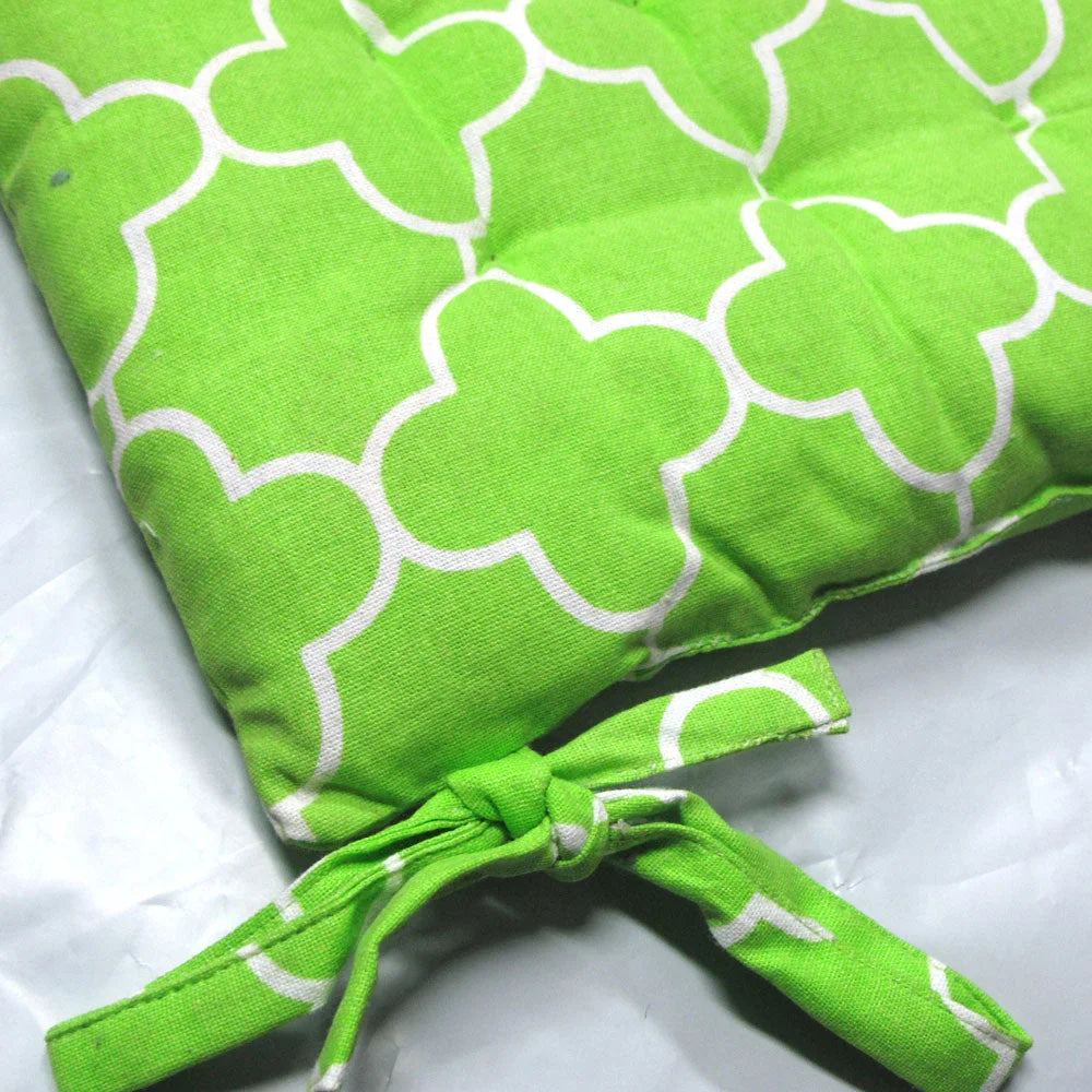 Cotton Chair Pads Set of 2 Moroccan Lime with Ties 40 x 40