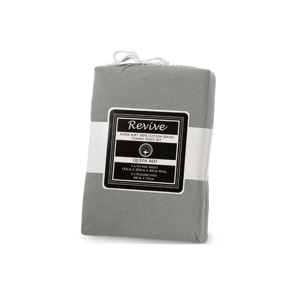 Cotton Jersey Fitted Sheet Combo Set Revive 100% - Silver