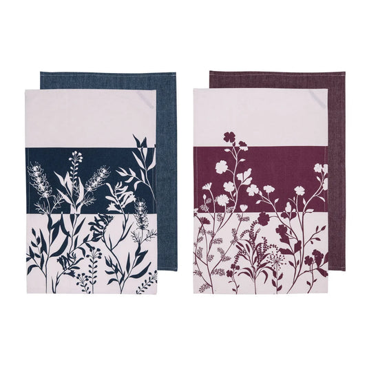 Cotton Kitchen Tea Towels Ladelle Homespun Flower Set of 4