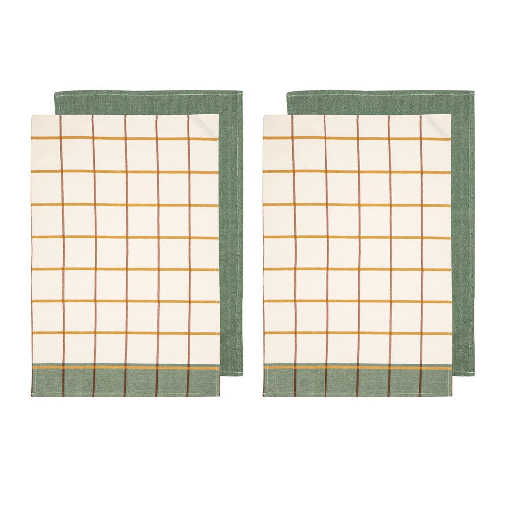 Cotton Kitchen Tea Towels Ladelle Retreat Set of 4 - Green
