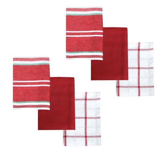 Cotton Kitchen Towels Ladelle Brick Set of 6 - Red Design 6