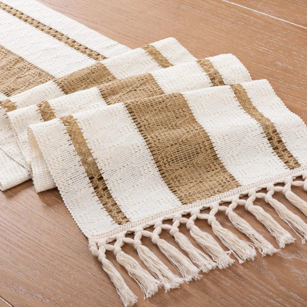 Cotton Linen Table Runner with Knot Tassel Bed End Towel
