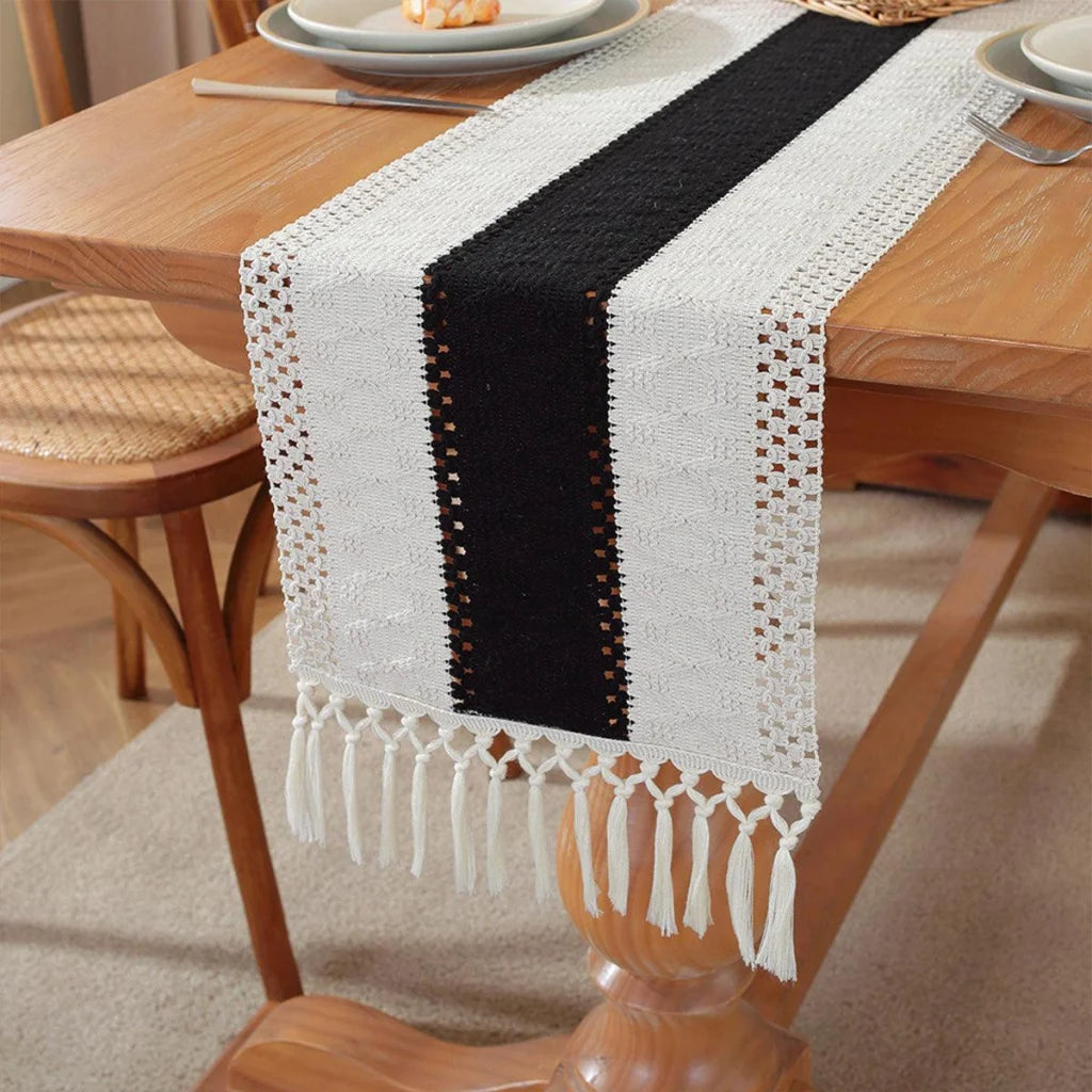 Cotton Linen Table Runner with Knot Tassel Bed End Towel