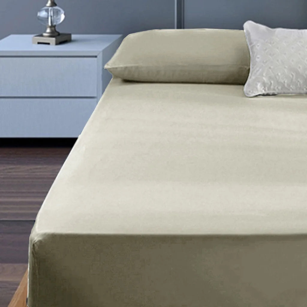 Cotton Percale 400TC King Single Combo Set 50cm Wall Taupe