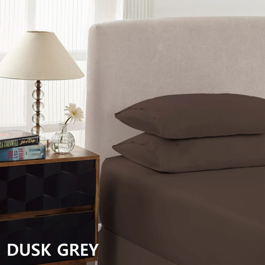 Cotton Rich Fitted Sheet 1500TC 3PC Set Double - Dusk Grey Royal Comfort