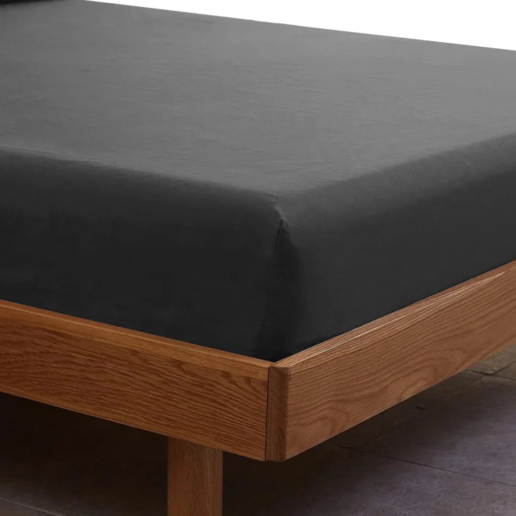 Cotton Rich Fitted Sheet 1500TC 3PC Set Double - Stone Royal Comfort