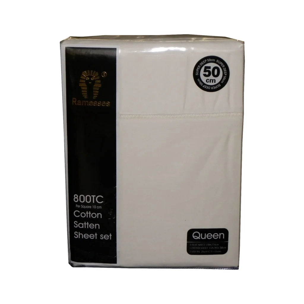 Cotton Sateen Sheet Set 800TC Ramesses - Cream King - Home