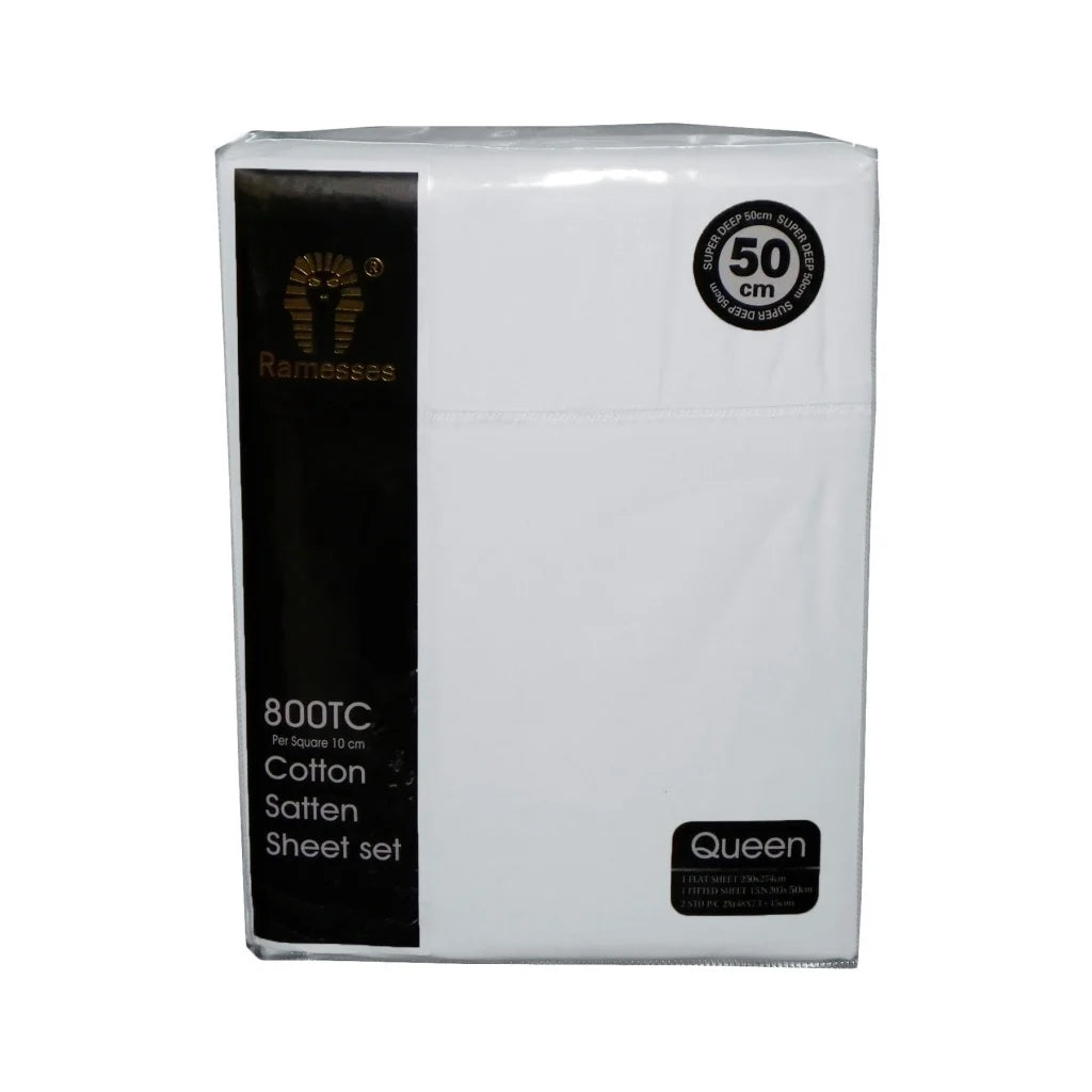 Cotton Sateen Sheet Set 800TC Ramesses - White Queen - Home